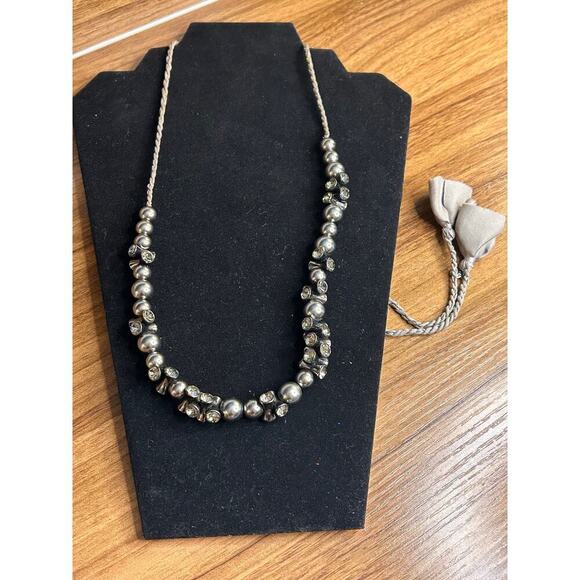 J. Crew Jewelry - J. Crew Hematite Tone Beads Rhinestone Braided Cord Necklace